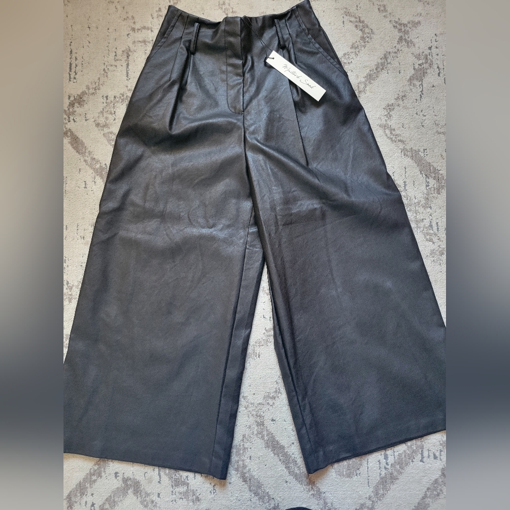 NEW Mustard Seed Black Wide Leg Faux Leather Pants;Small
